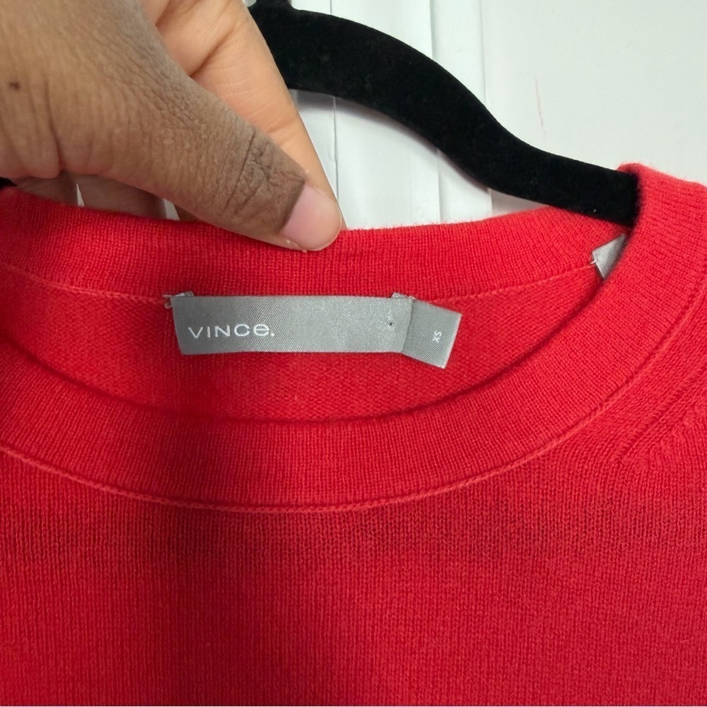 Vince Cashmere Pleated Sleeve Crew Sweater Poppy Orange Red - Picture 5 of 9